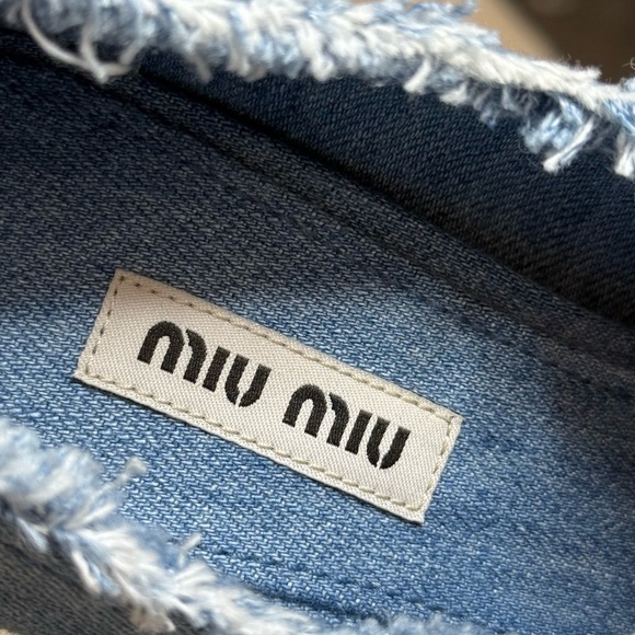 Miu Miu Denim Mary Jane Heels Size 35 Pearl Strap Blue - Picture 4 of 9